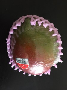 A Mango. Now, typically I don't buy these, but I wanted to give Rosalyn a break from the limited variety of apples, bananas and pineapple that's available right now. It was a special buy for us. 358 yen= $2.98 Now, for an average size apple here, it's not uncommon to pay about 82cents per apple.